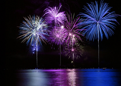 Fireworks over a lake