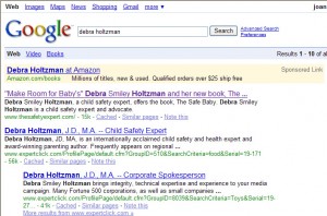 Screenshot of Debra Holtzman #1 on google for "child safety expert"