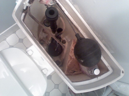 Inside of a toilet tank
