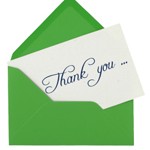 thank you note and green envelope