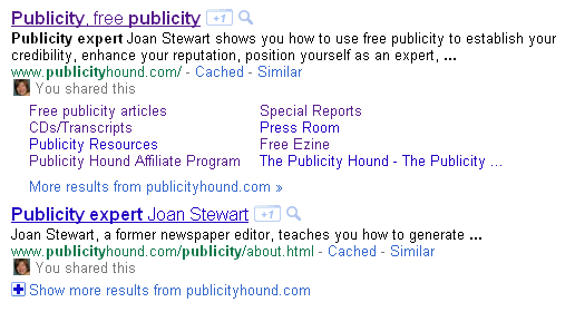 Joan Stewart #1 and #2 on Google for "publicity expert"