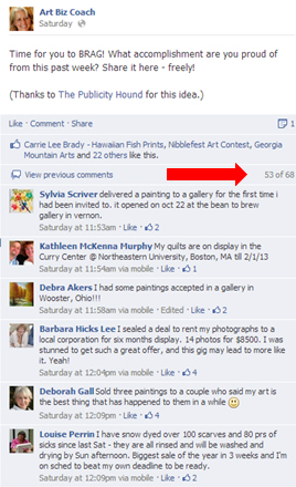comments at artbizcoach's facebook page on bragging