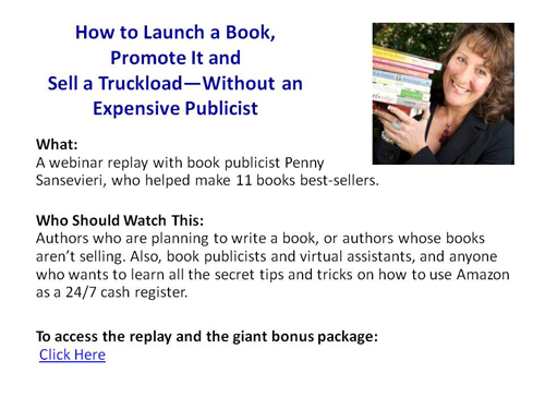 Penny Sansevieri showing how to launch and promote a boook