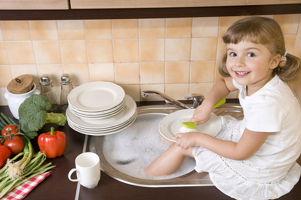 Cute girl washing the dishes