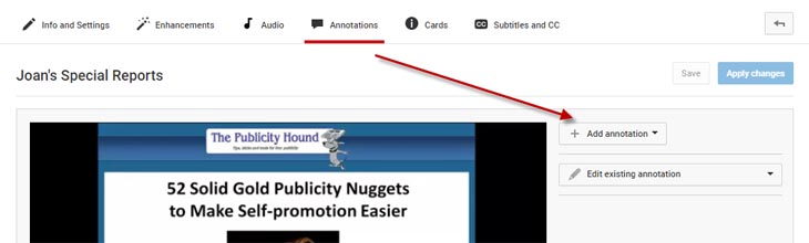 YouTube Annotations tab